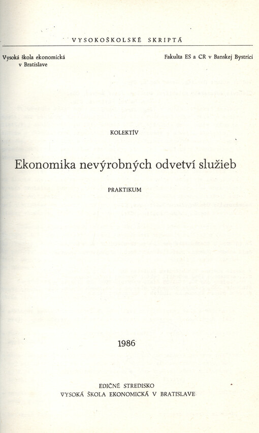 Ekonomika nevýrobných odvetví služieb : praktikum