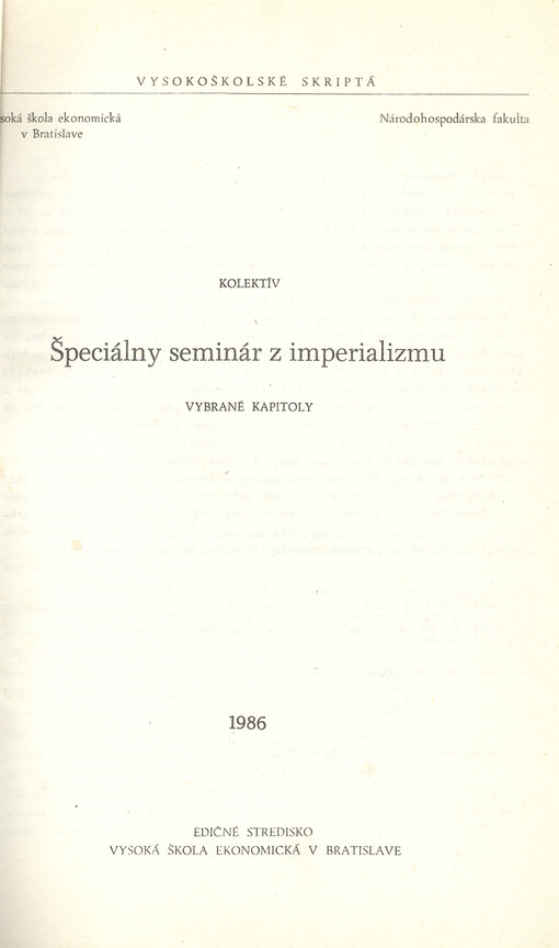 Špeciálny seminár z imperializmu : vybrané kapitoly