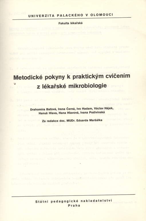 Metodické pokyny k praktickým cvičením z lékařské mikrobiologie
