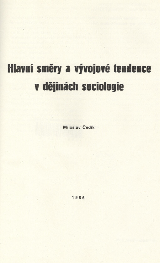 Hlavní směry a vývojové tendence v dějinách sociologie