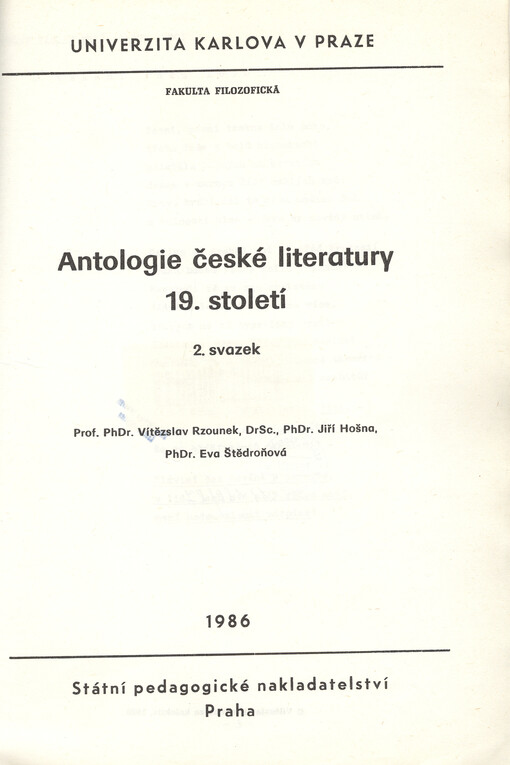 Antologie české literatury 19. století :určeno pro posl. fak. filozof. a studenty bohemistiky NDR.[Sv.] 2.