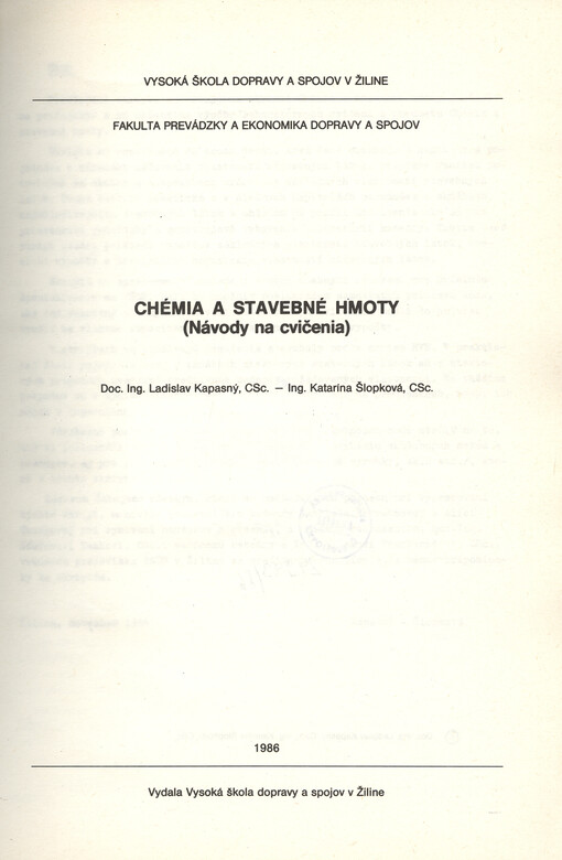 Chémia a stavebné hmoty : návody na cvičenia