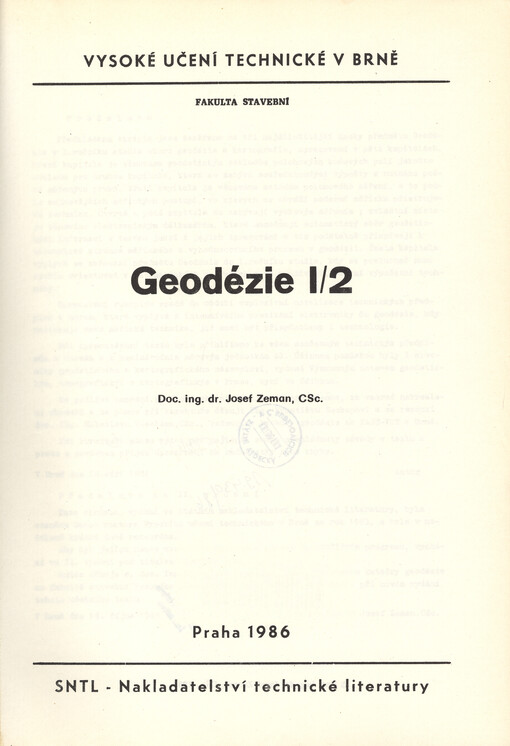 Geodézie I /2 :určeno pro posl. fak. stavební
