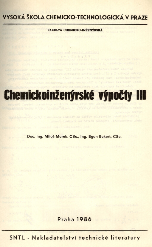 Chemickoinženýrské výpočty :určeno pro posl. fak. chemicko-inž.[Díl] III