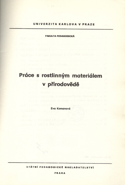 Práce s rostlinným materiálem v přírodovědě :určeno pro posl. fak. pedagog.