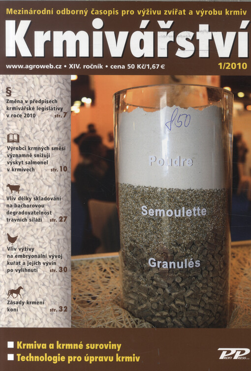 Krmivářství = Krmivárstvo : mezinárodní odborný časopis zaměřený na výživu zvířat a veterinární medicínu