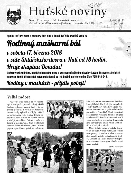 Huťské noviny : noviny pro Huť, Stanovsko i Dolenec, ale také pro každého, který se zajímá o to, co se u nás v Huti děje