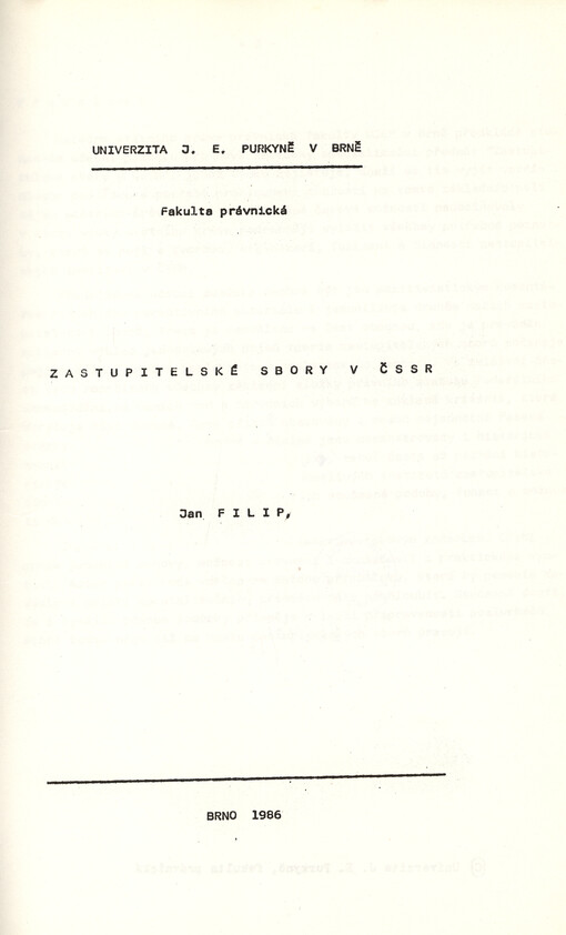 Zastupitelské sbory v ČSSR :určeno pro posl. právnické fak.