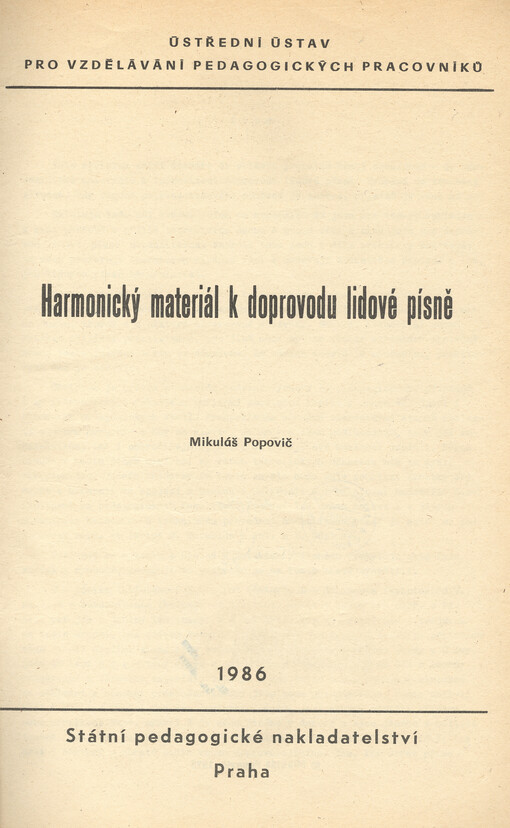 Harmonický materiál k doprovodu lidové písně