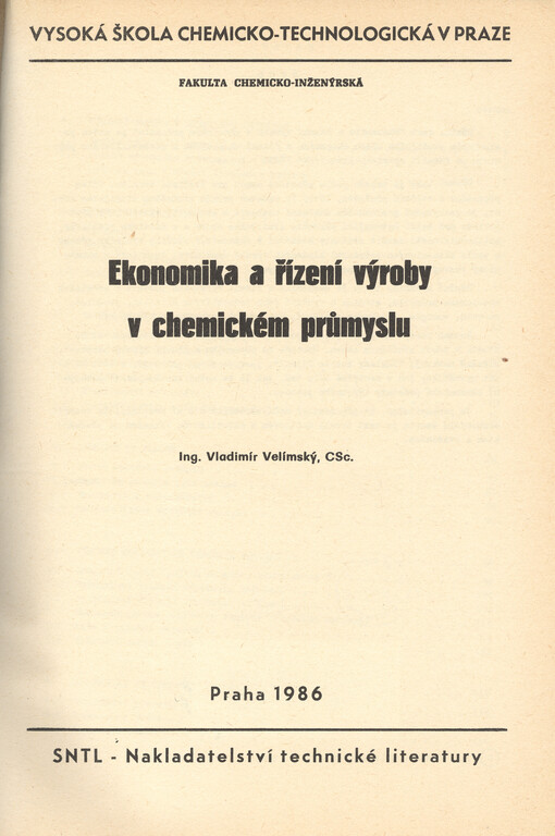 Ekonomika a řízení výroby v chemickém průmyslu