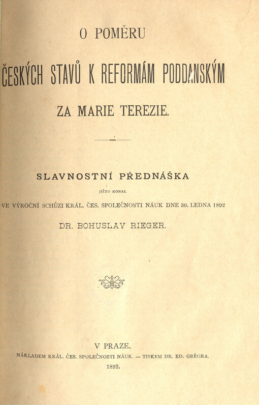 O poměru českých stavů k reformám poddanským za Marie Terezie
