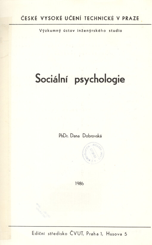 Sociální psychologie :určeno pro potřeby dopln. pedagog. studia