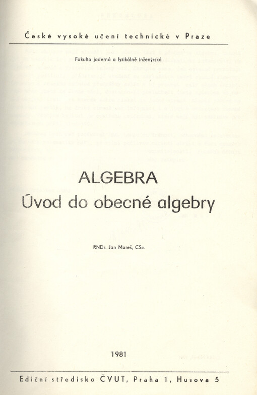 Algebra :Úvod do obecné algebry