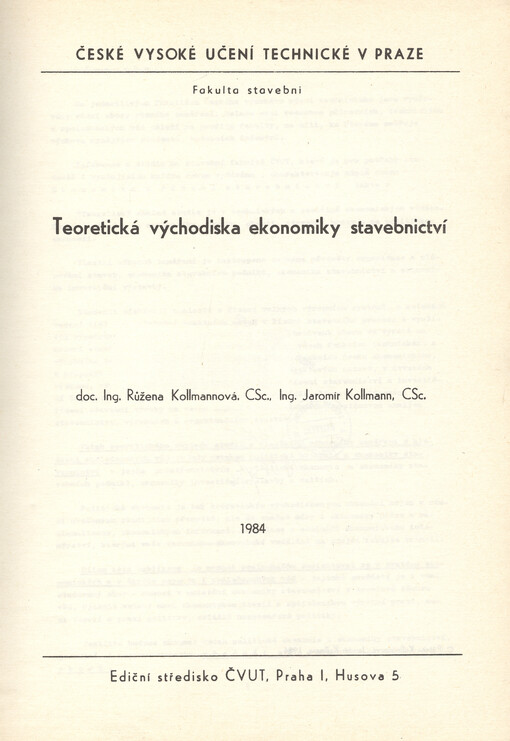 Teoretická východiska ekonomiky stavebnictví :určeno pro stud. fak. stavební