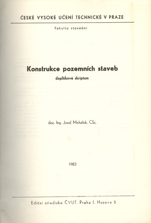 Konstrukce pozemních staveb :doplňkové skriptum pro studenty fakulty stavební, 1. vyd.
