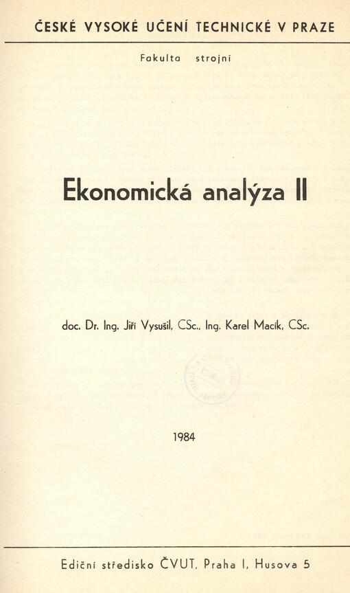 Ekonomická analýza II