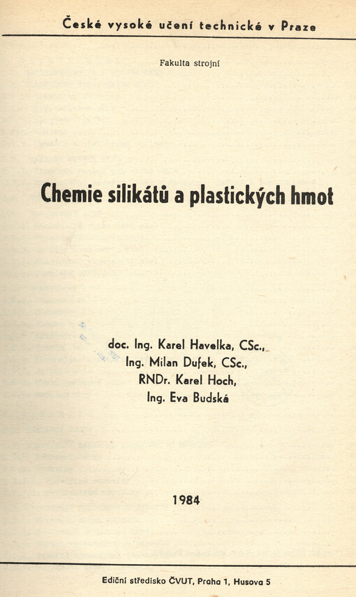 Chemie silikátů a plastických hmot