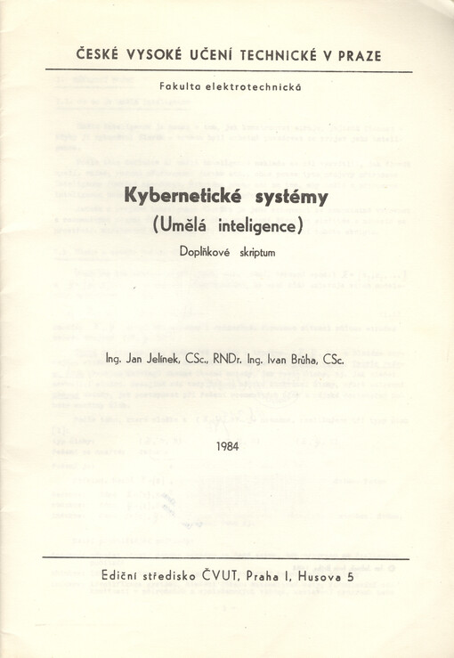 Kybernetické systémy :umělá inteligence : doplňkové skriptum pro stud. fak. elektrotechn.