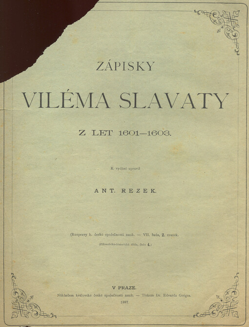 Zápisky Viléma Slavaty z let 1601-1603