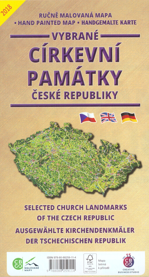 Vybrané církevní památeky České republiky : ručně malovaná mapa