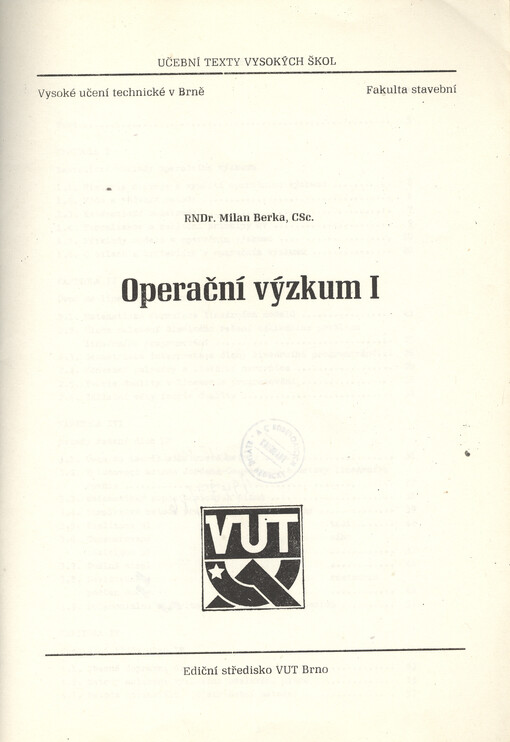 Operační výzkum :Určeno pro posl. fak. stavební.[Díl] 1.