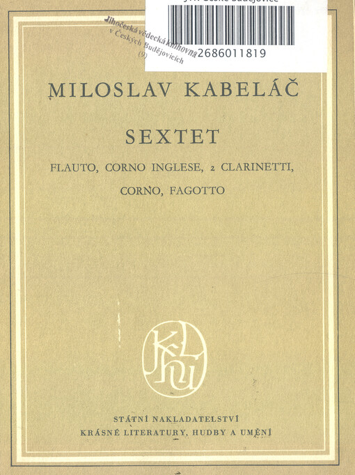 Dechový sextetpro flétnu, anglický roh, dva klarinety (saxofon a klarinet basový), lesní roh a fagot : op. 8 : (1940)
