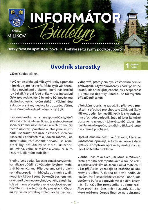 Informátor : hezký život na úpatí Kozubové = Biuletyn : pieknie se tu żyjmy pod Kozubowóm