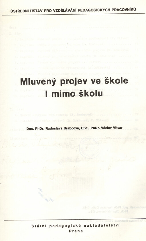Mluvený projev ve škole i mimo školu :určeno pro učitele a posl. učitelství