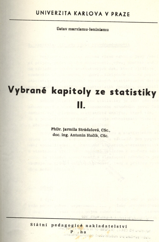 Vybrané kapitoly ze statistiky :Určeno pro posl. fak. filozof.[Díl] 2.