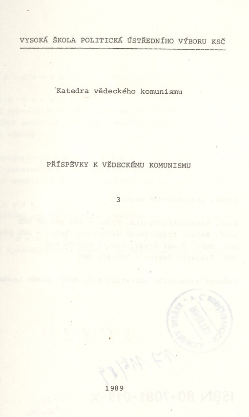 Příspěvky k vědeckému komunismu. 3 (1989)