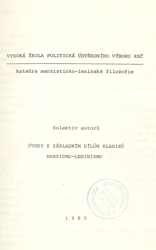 Úvody k základním dílům klasiků marxismu-leninismu