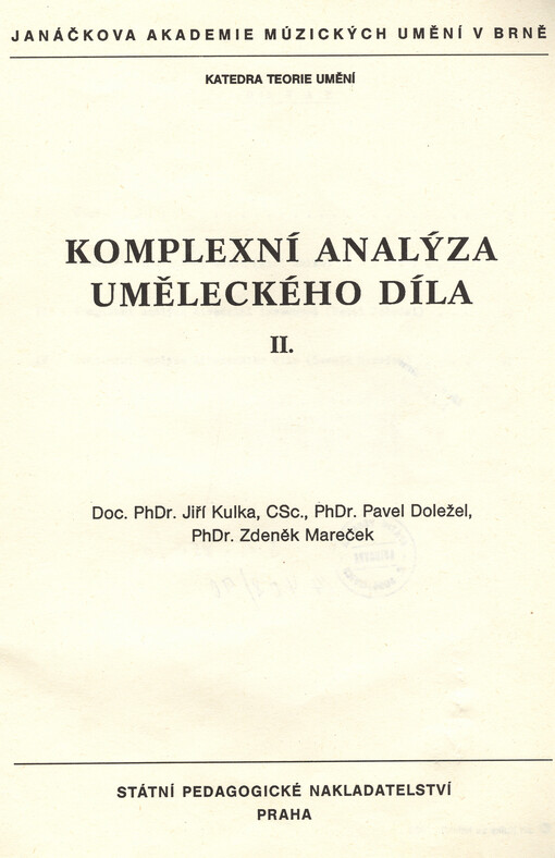 Komplexní analýza uměleckého díla, 1. vyd.