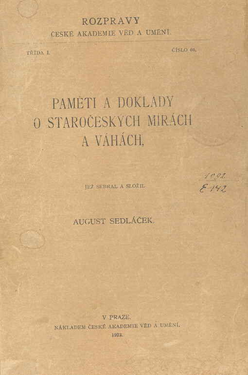 Paměti a doklady o staročeských mírách a váhách