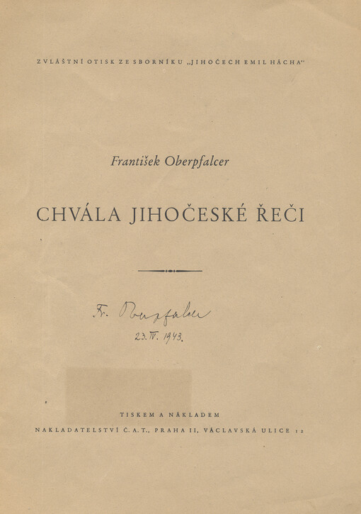 Chvála jihočeské řeči =[Lob d. südtschechischen Sprache]