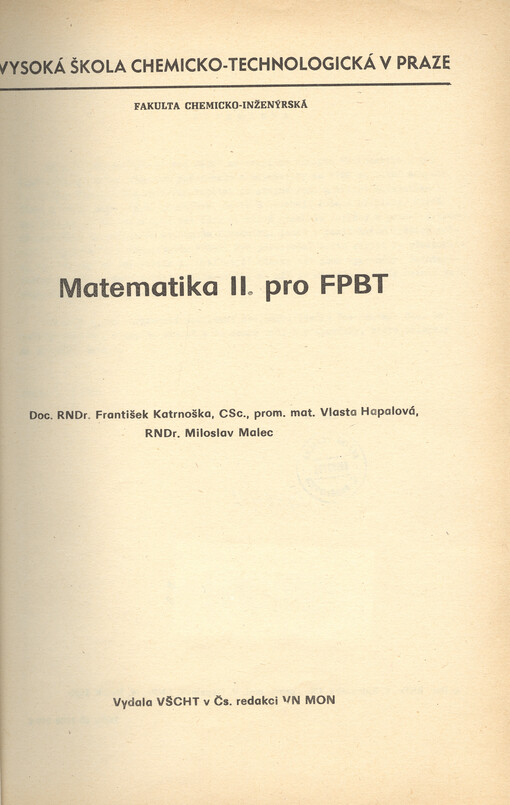 Matematika II. pro FPBT