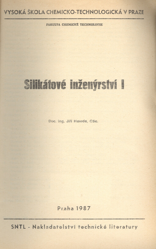 Silikátové inženýrství I