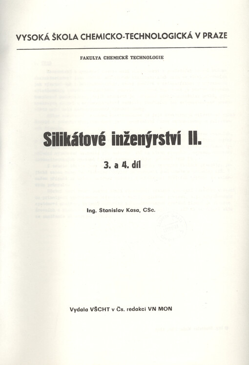 Silikátové inženýrství II. 3. a 4. díl