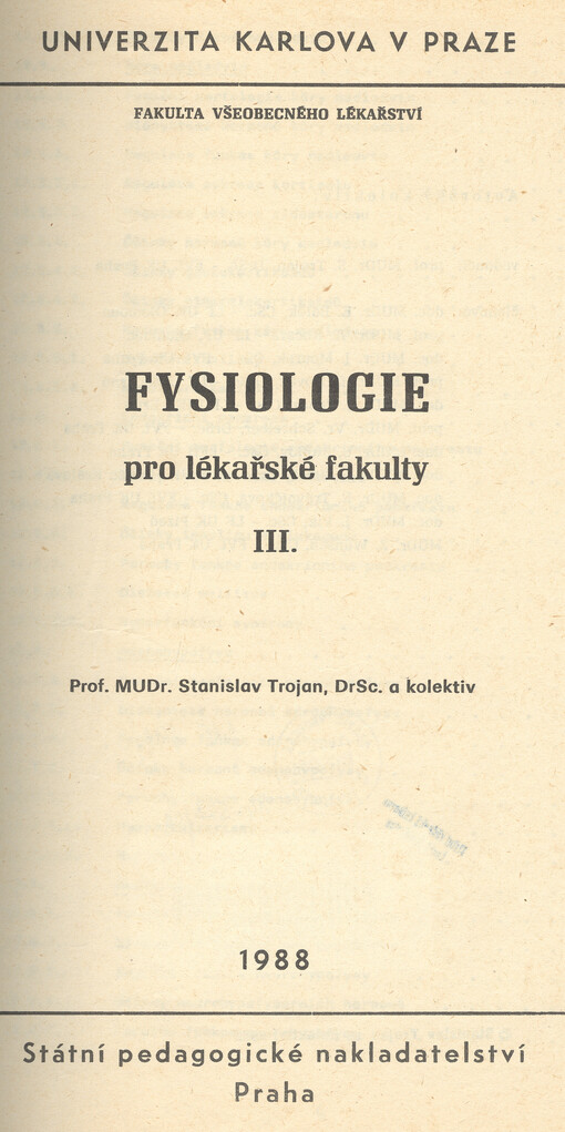 Fysiologie pro lékařské fakulty III