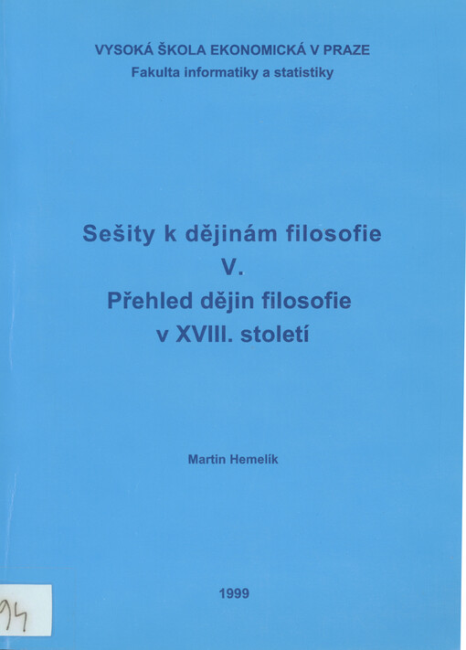 Sešity k dějinám filosofie. V., Přehled dějin filosofie v XVIII. století
