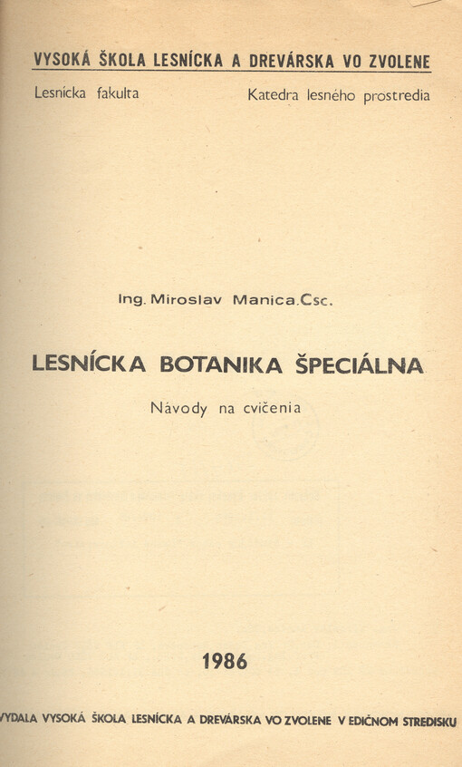 Lesnícka botanika špeciálna : návody na cvičenia