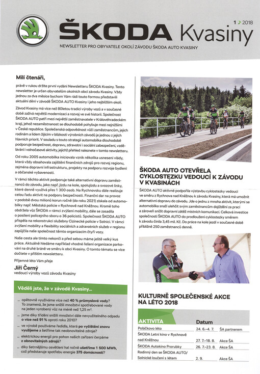 Newsletter Škoda Kvasiny : newsletter pro obyvatele okolí závodu Škoda Auto Kvasiny
