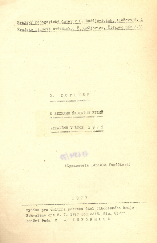 2. doplněk k seznamu školních filmů vydanému v roce 1975