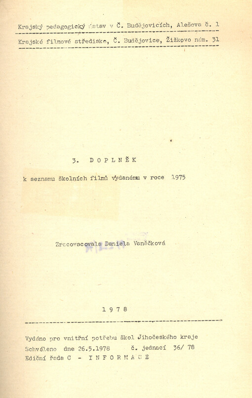 3. doplněk k seznamu školních fimů vydanému v roce 1975