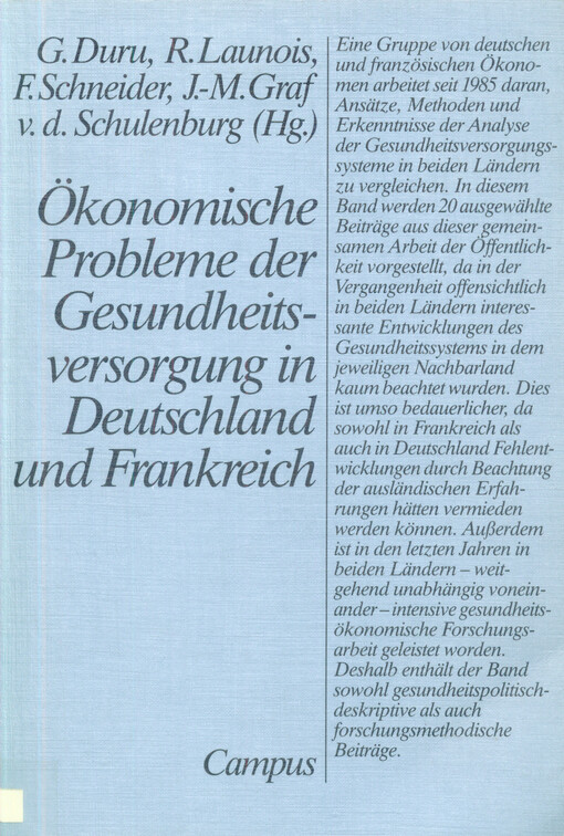 Ökonomische Probleme der Gesundheitsversordnung in Deutschland und Frankreich