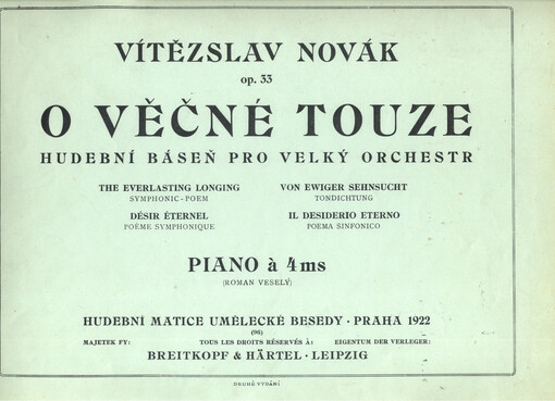 O věčné touze hudební báseň pro velký orchestr = Everlasting longing : symphonic poem = Von ewiger Sehnsucht : Tondichtung = Désir éternel : poème = Desiderio eterno : op. 33, piano à 4ms