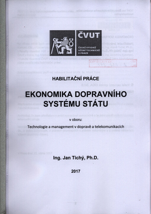 Ekonomika dopravního systému státu : habilitační práce v oboru: Technologie a management v dopravě a telekomunikacích