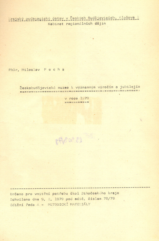 Českobudějovická muzea k významným výročím a jubilejím v roce 1979
