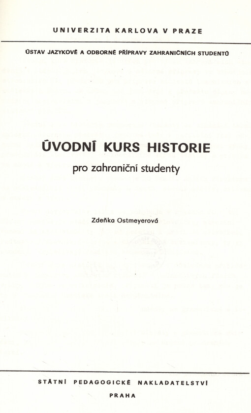 Úvodní kurs historie pro zahraniční studenty