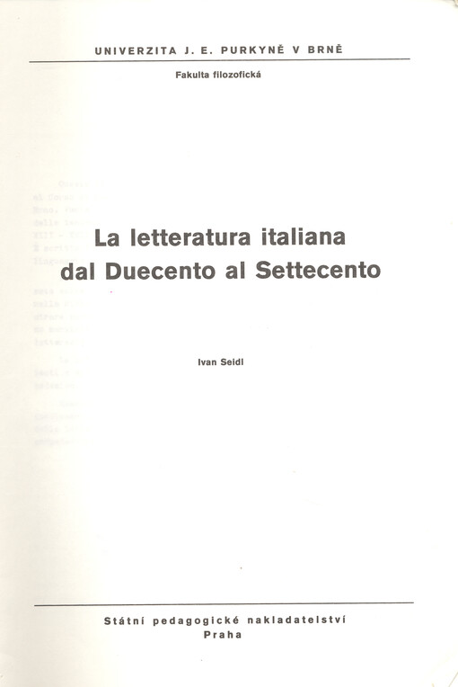 La letteratura italiana dal Duecento al Settecento