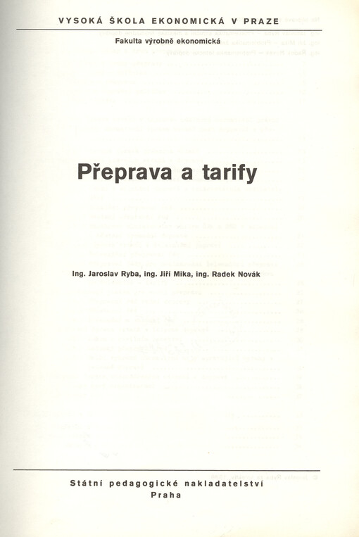 Přeprava a tarify : určeno pro posl. fak. výrobně ekon.
